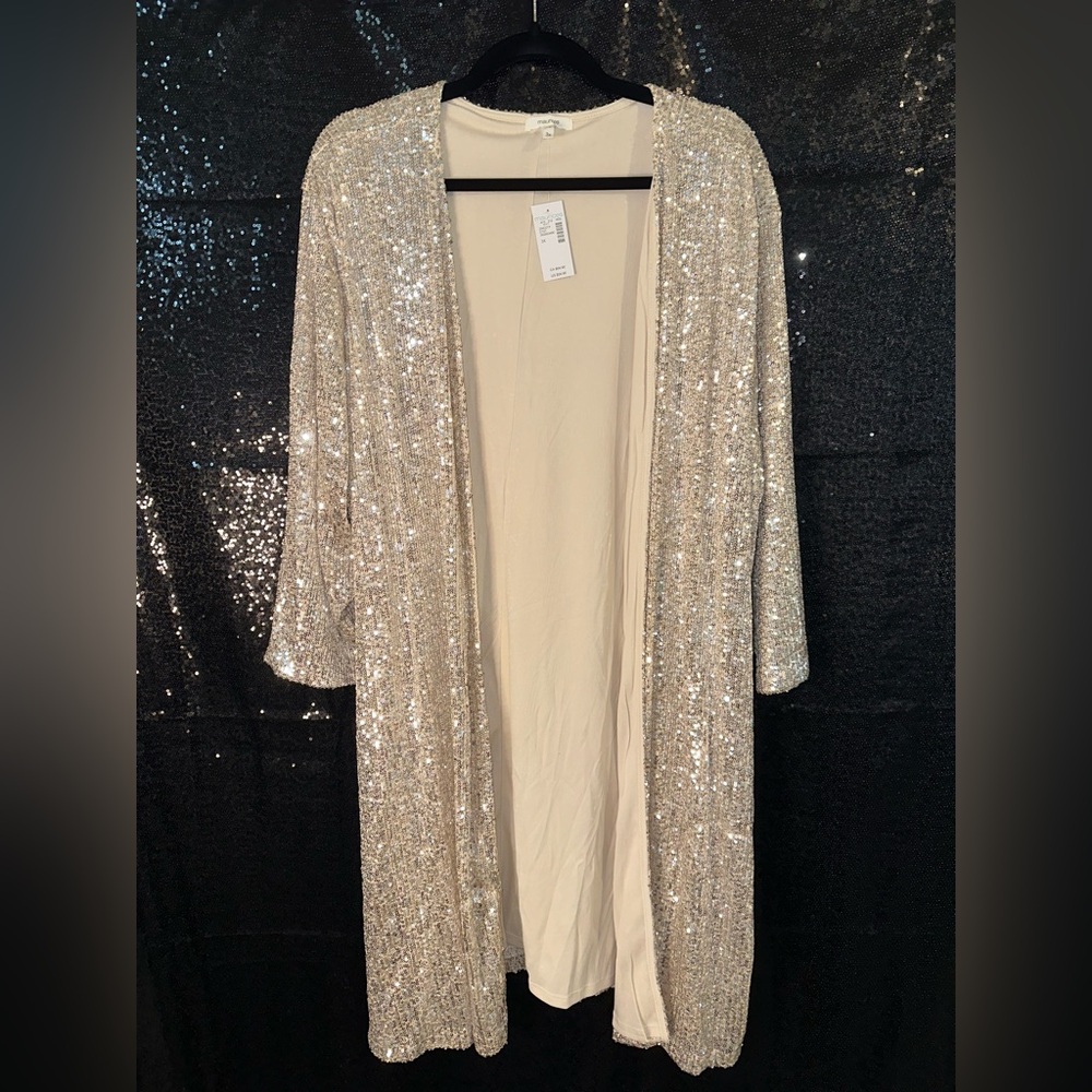 Maurices Silver Sequin Cream Kimono Duster